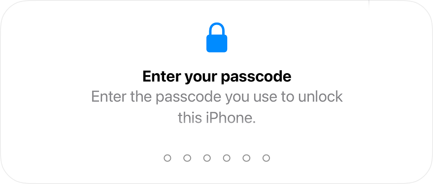 Entering the iPhone passcode